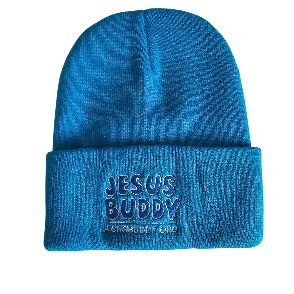 Jesus Buddy Beanie Blue Embroidered Religious Christian‎ Headwear Org